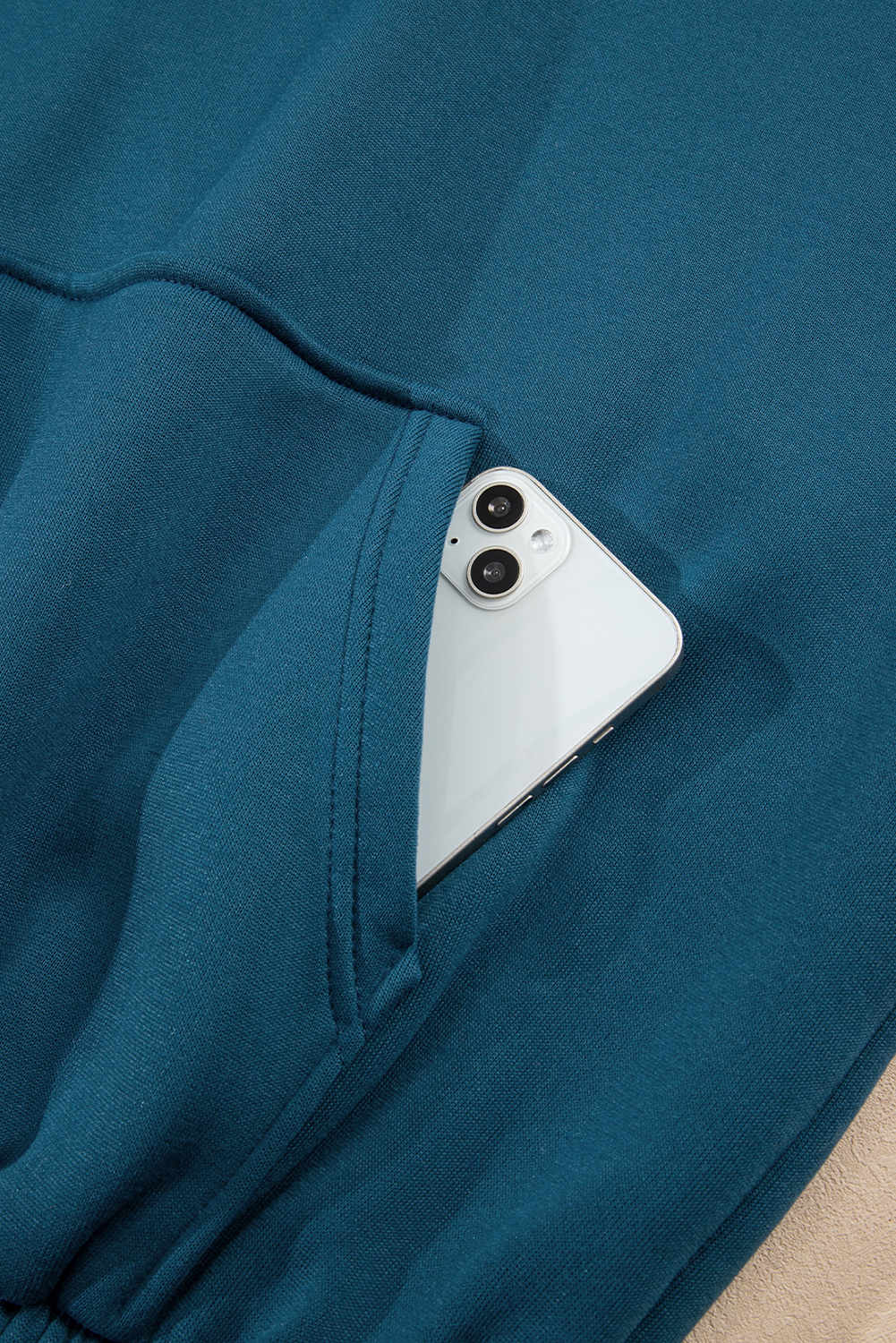 Peacock Blue Cozy Hooded Sweatshirt Drawstring Elastic Waistband Cargo Pant Set - loveforevers