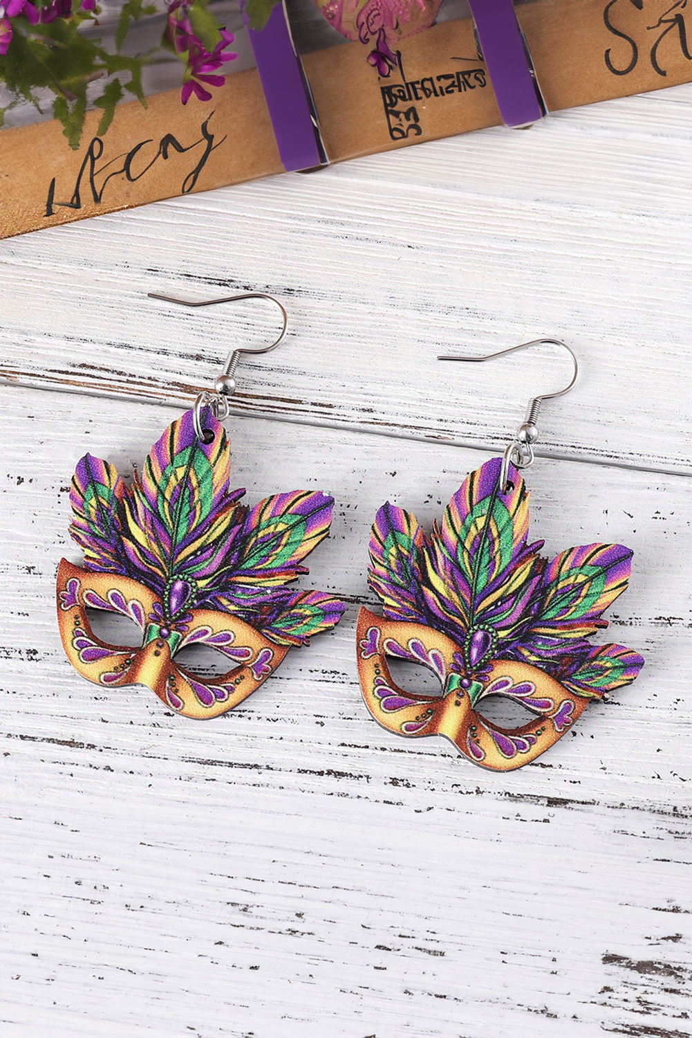 Meadow Mauve Mardi Gras Mask Dangle Hook Earrings - loveforevers