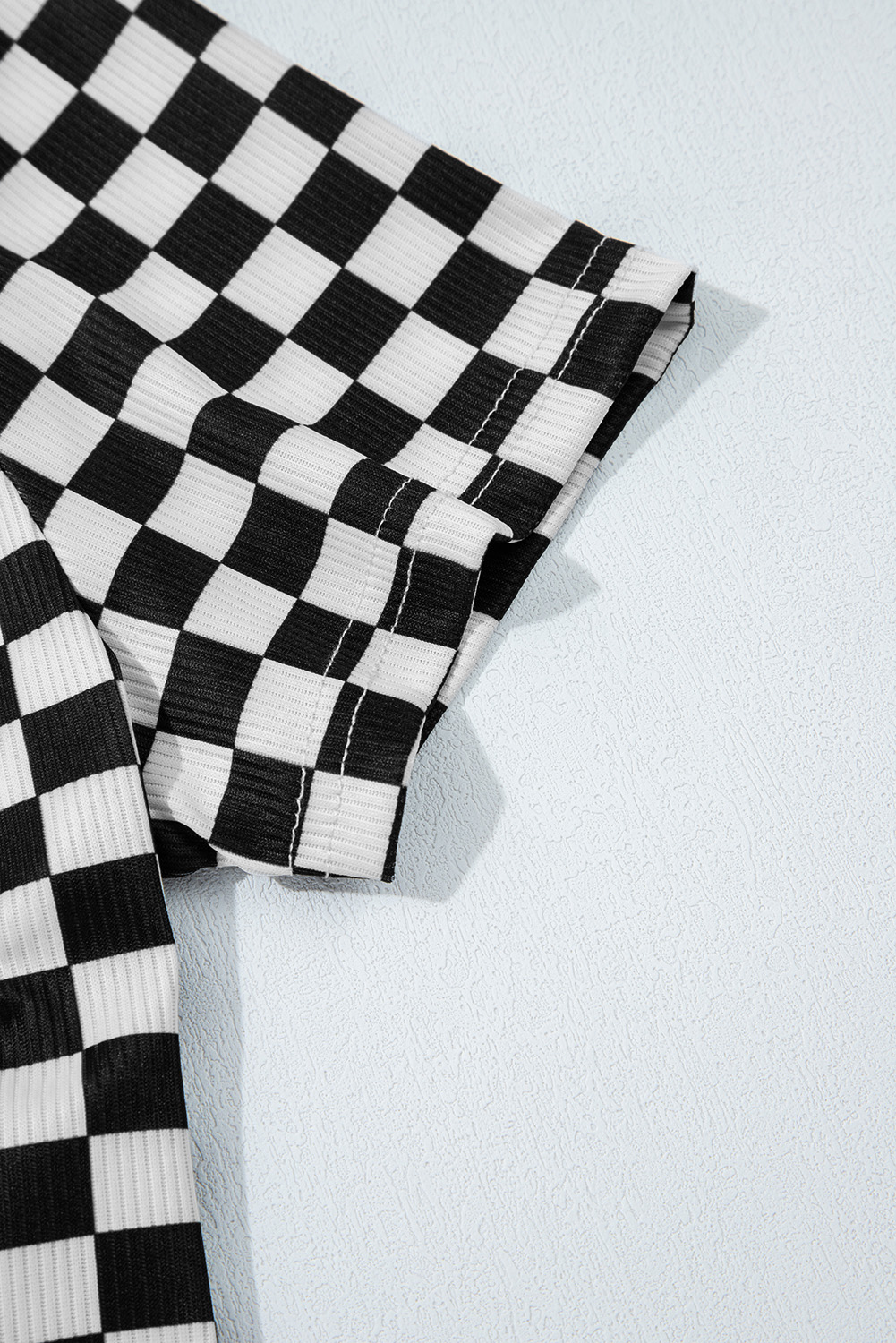 Pink Checkered Ribbed Slim Fit Crew Neck T Shirt - loveforevers