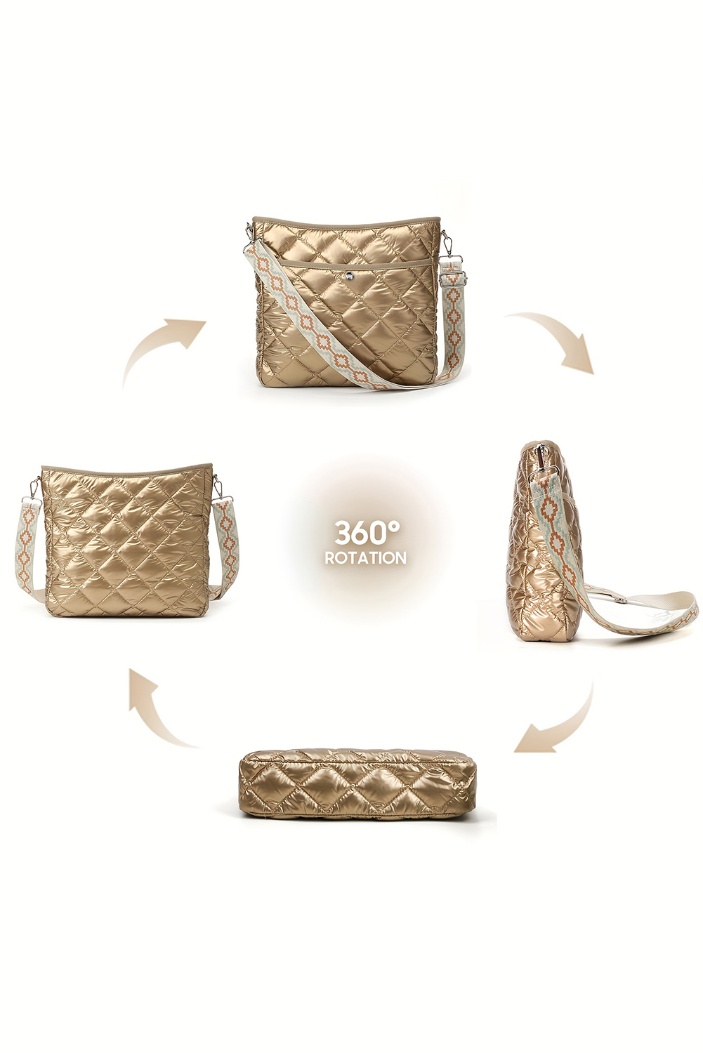 Gold Quilted Large Capacity Shoulder Bag - loveforevers