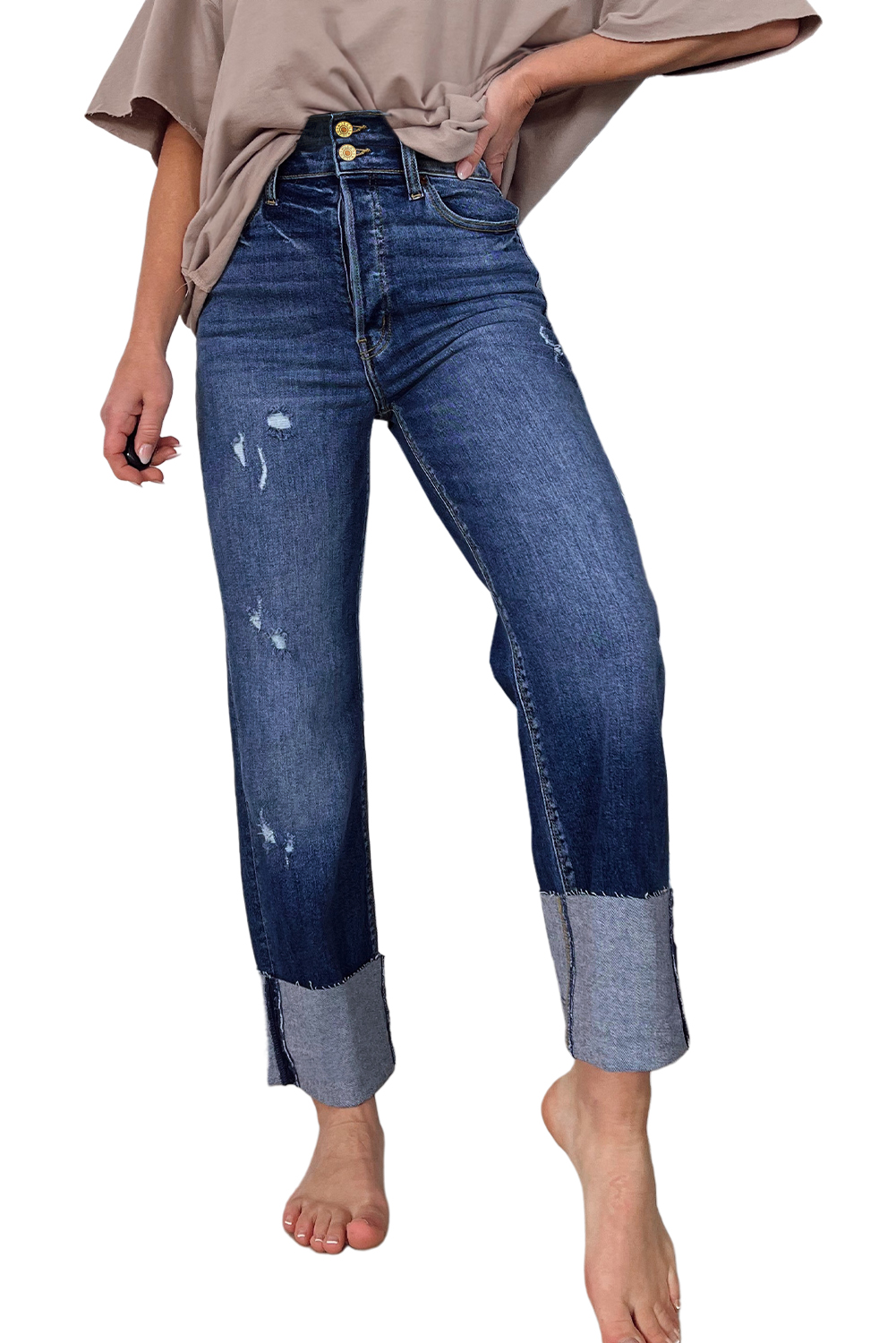 High Waist Distressed Straight Leg Jeans - loveforevers