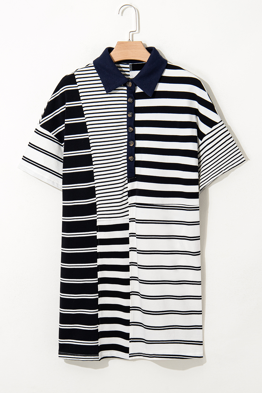 Black Stripe Half Placket Polo T Shirt Dress - loveforevers