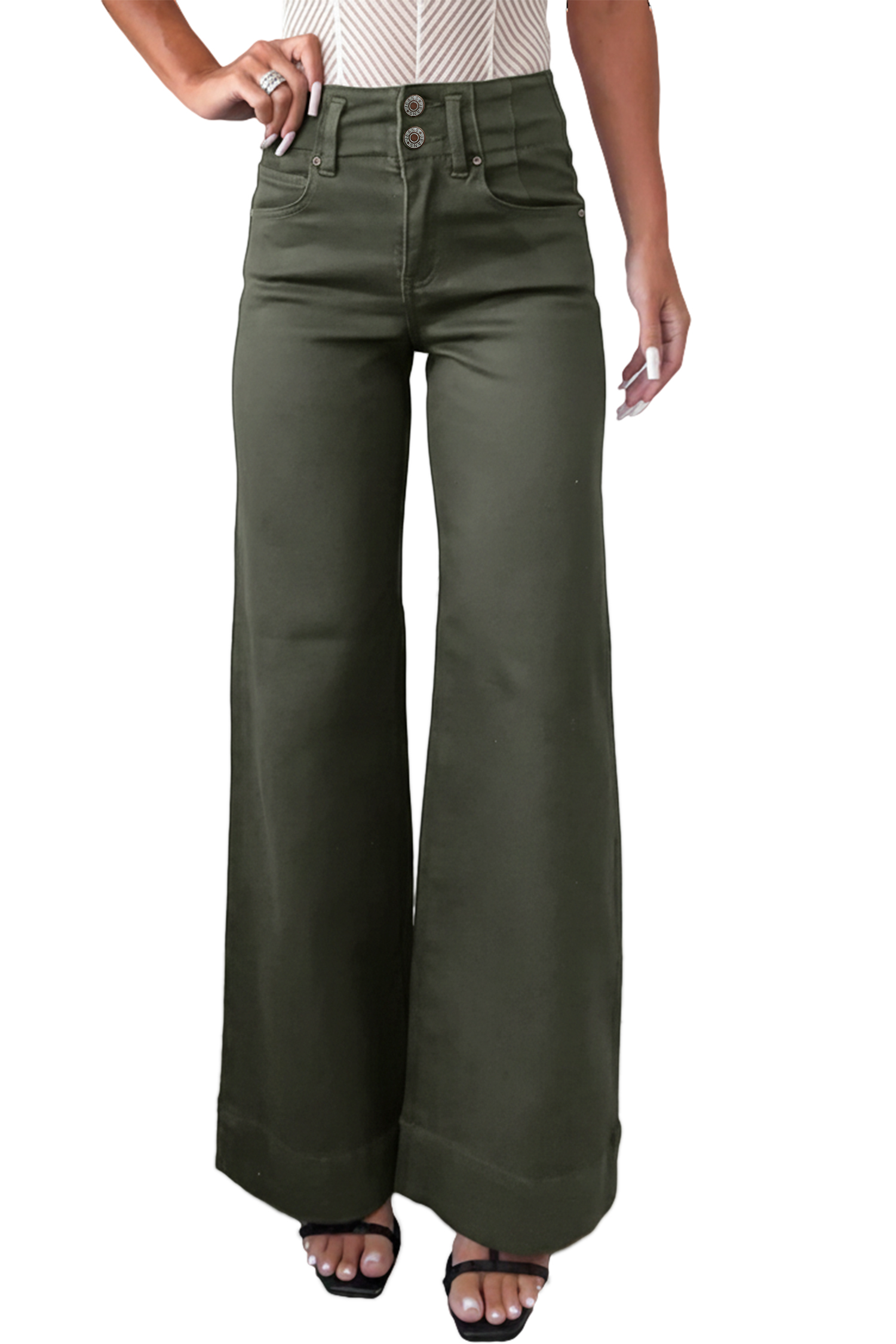 Bonbon 2-Button High Waist Flared Bottom Jeans - loveforevers