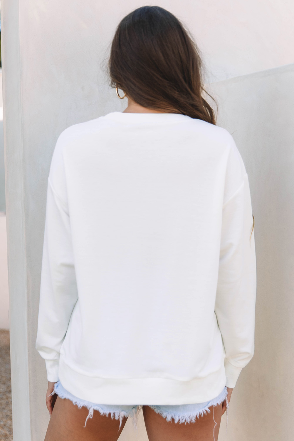 Beige Bow Valentine Drop Shoulder Loose Sweatshirt - loveforevers