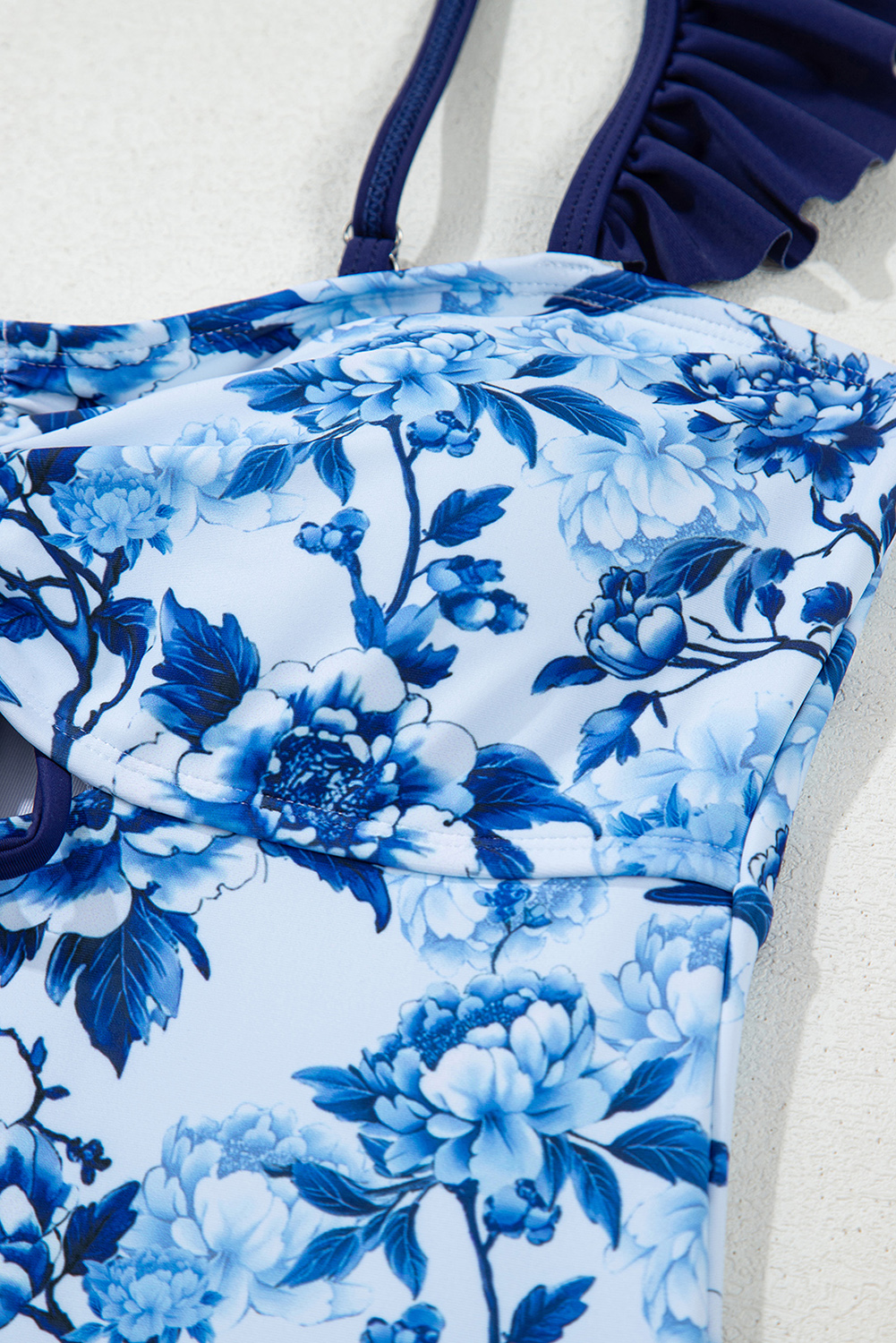 Blue Cutout Ruffled Spaghetti Strap One-Piece Swimwear - loveforevers