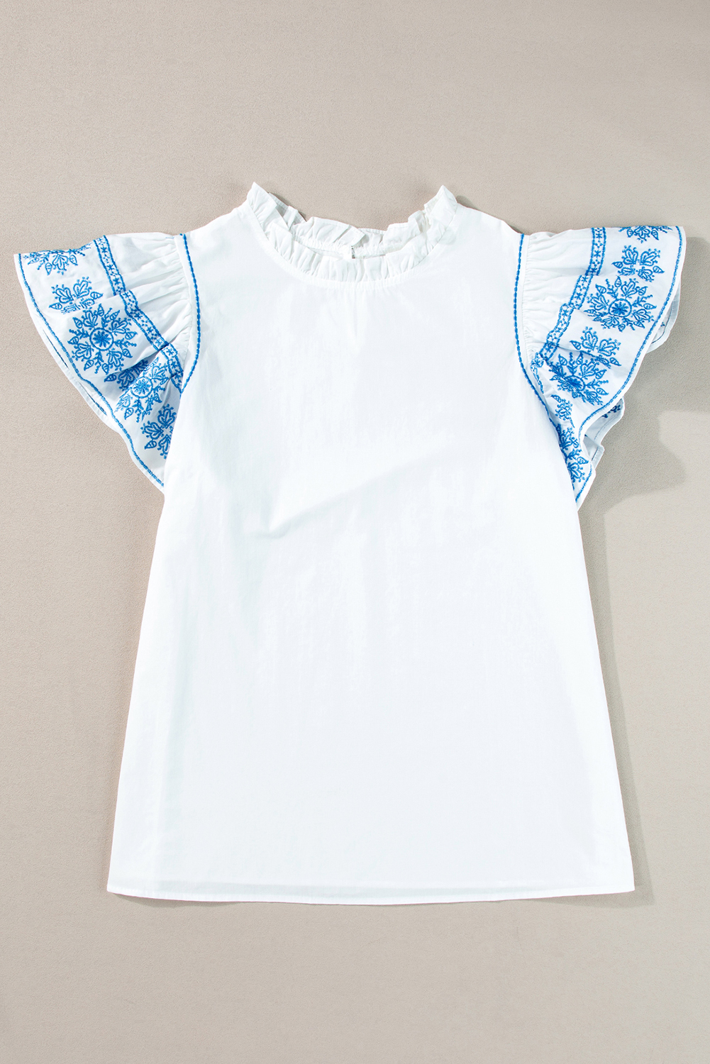 White Embroidered Ruffled Sleeve Frilled Collar Blouse - loveforevers