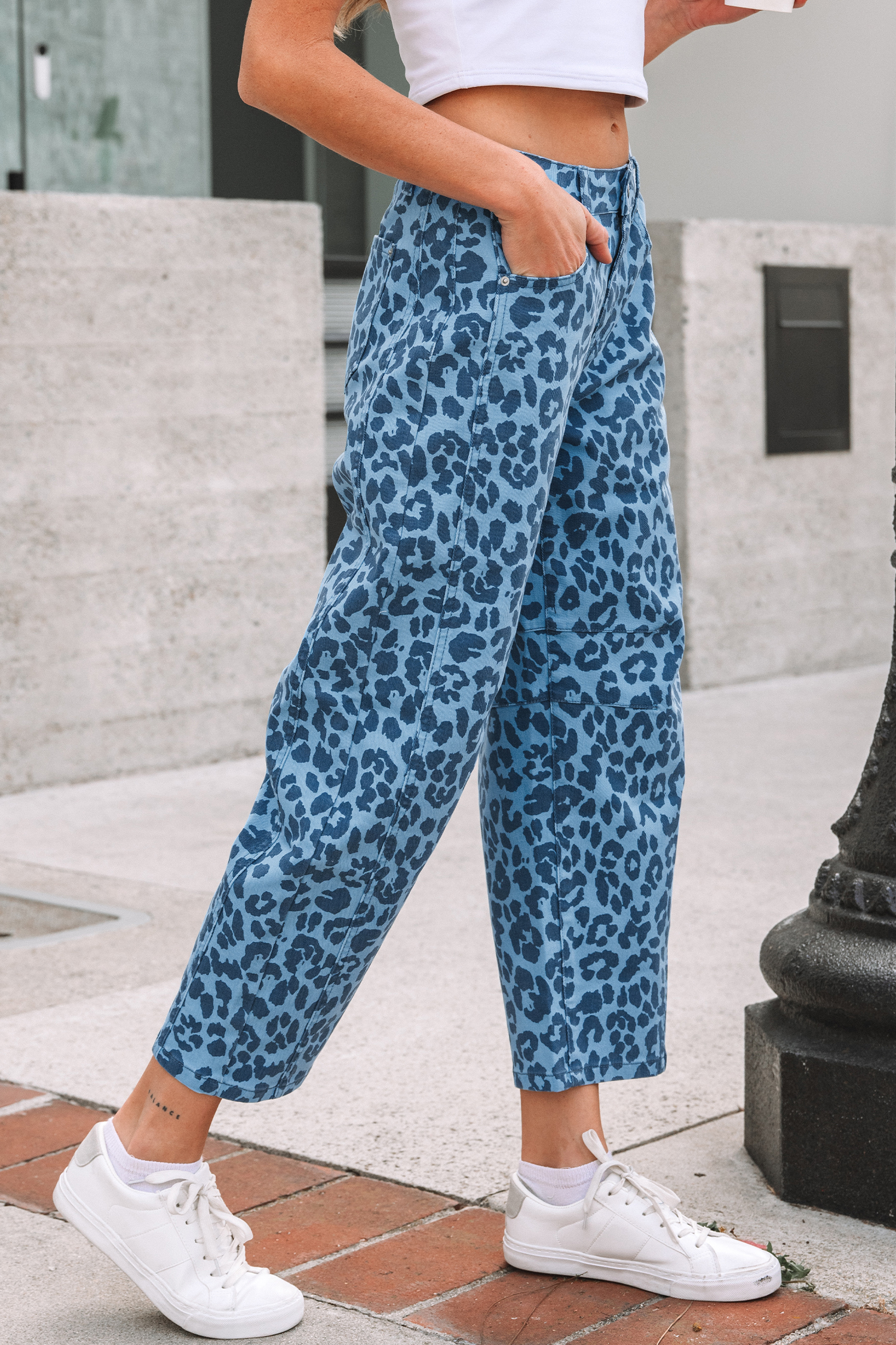 Khaki Leopard Print Straight Loose Jeans - loveforevers