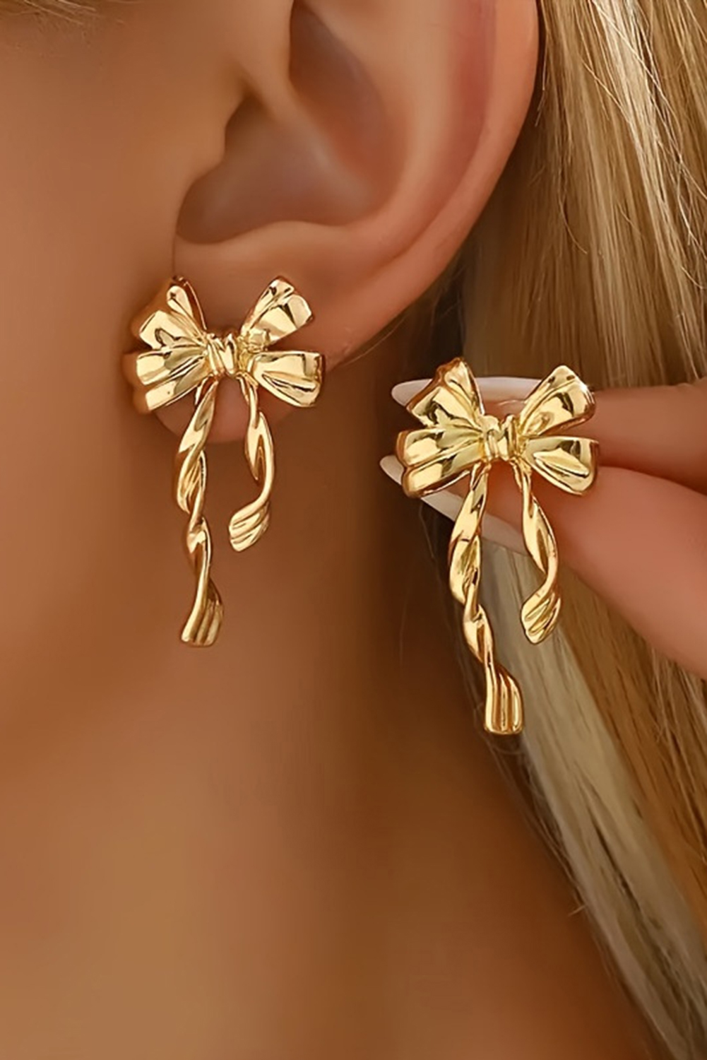 Gold Bow Knot Plated Alloy Stud Earrings - loveforevers