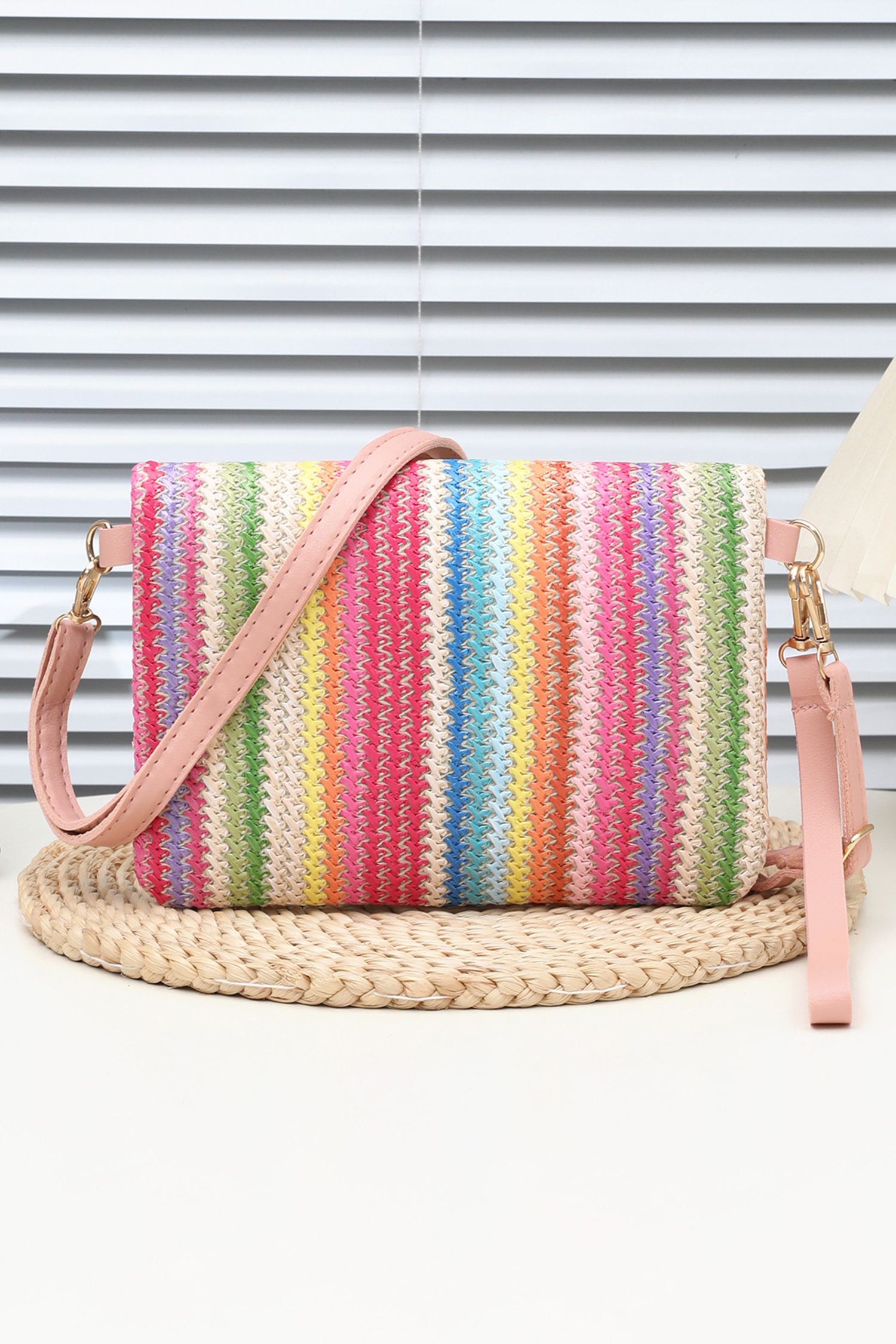 White Daisy Flower Straw Woven Zip Folded Magnetic Button Shoulder Bag - loveforevers