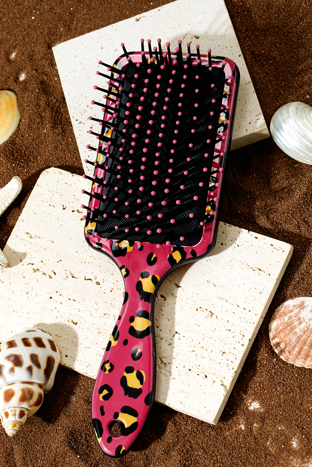 Strawberry Pink Leopard Print Long Handle Air Cushion Comb - loveforevers