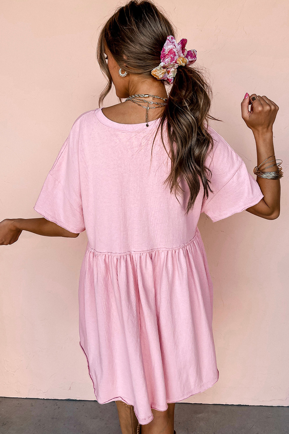 Light Pink American Flag Inspired Sequin Disco Ball Patched Shift Mini Dress - loveforevers