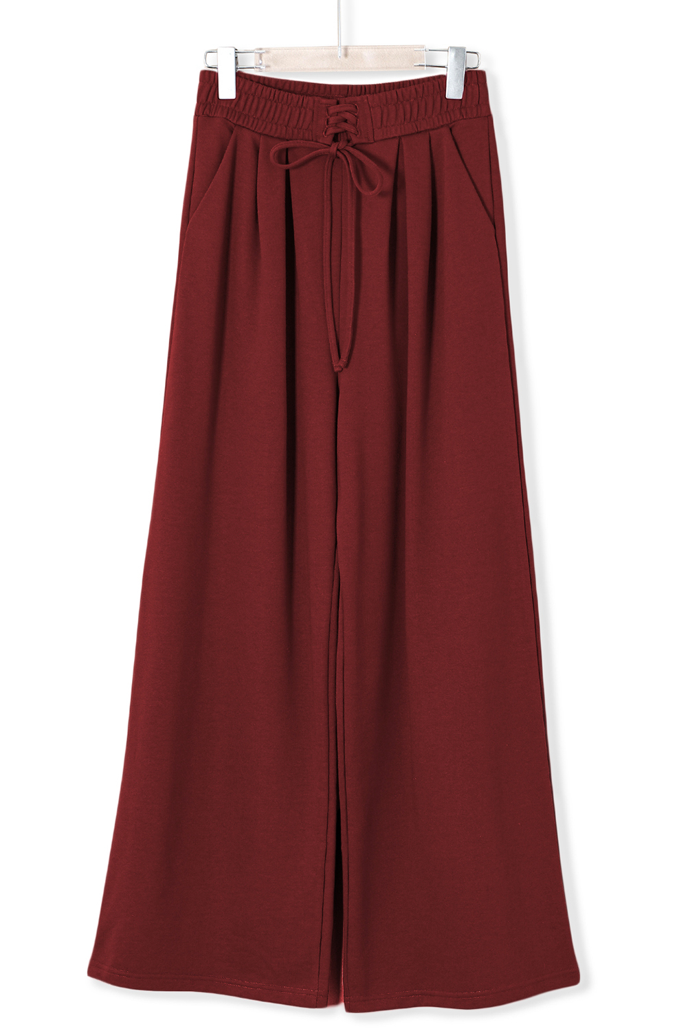 Burgundy Tied Elastic High Waist Pleated Detail Solid Sweatpants - loveforevers