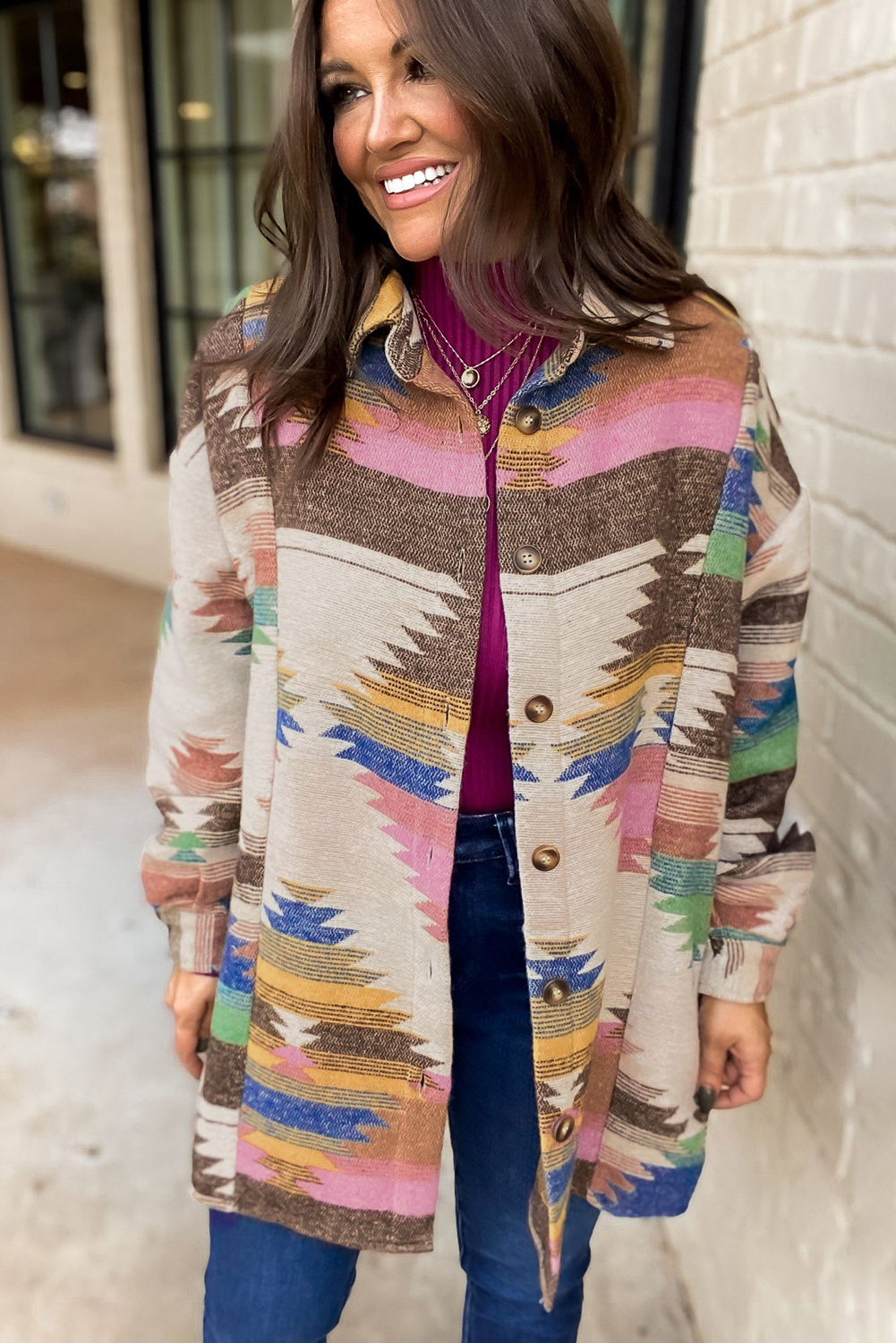 White Aztec Print Button Up Shacket - loveforevers