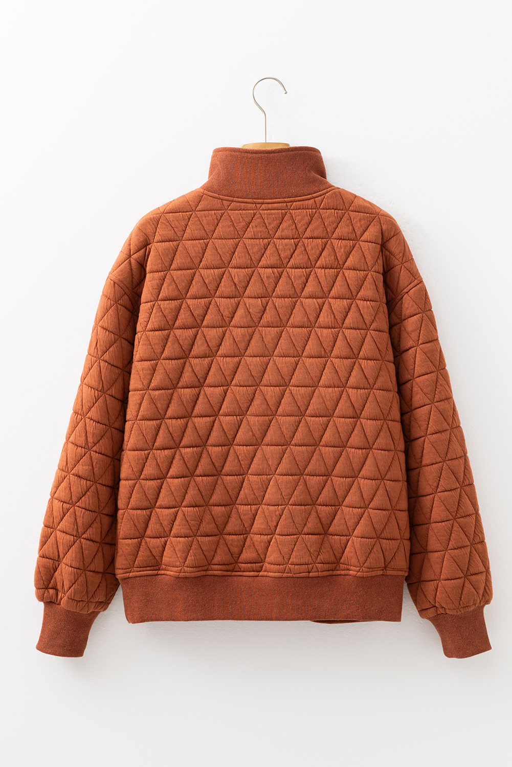 Straw Yellow Geometric Quilted Half Zipped Loose Sweatshirt - loveforevers