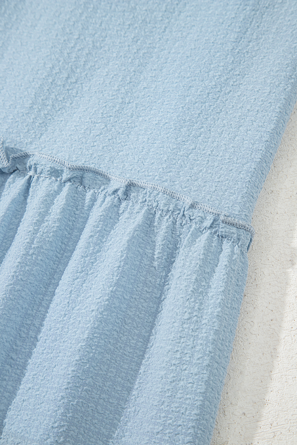 Sky Blue Ruffled Flutter Sleeve Square Neck Textured Tiered Maxi Dress - loveforevers