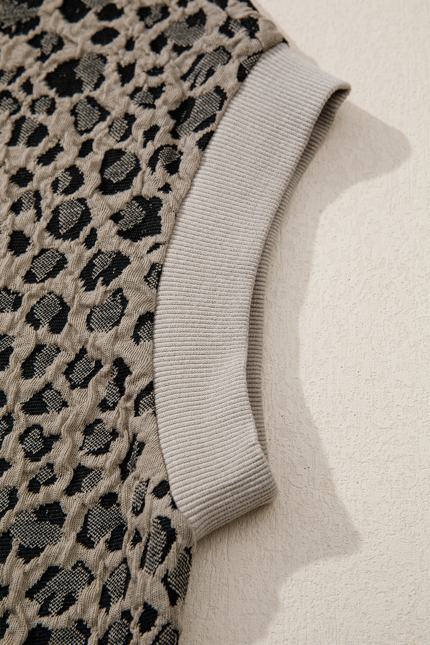 Beige Zip up Collared Leopard Cap Sleeve Top - loveforevers