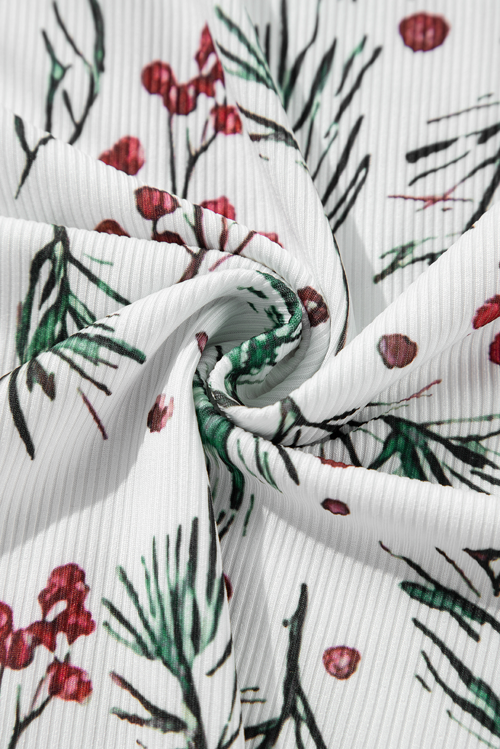 White Holly Print Thermal Pullover Pants Lounge Set - loveforevers