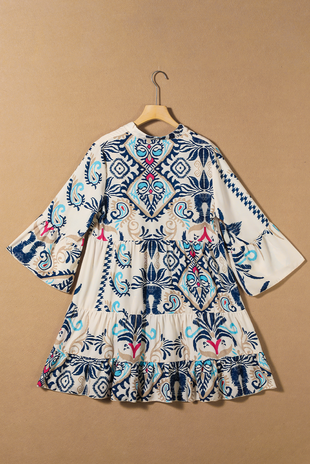 White Printed Tribal Bracelet Sleeve Buttoned Mini Dress - loveforevers