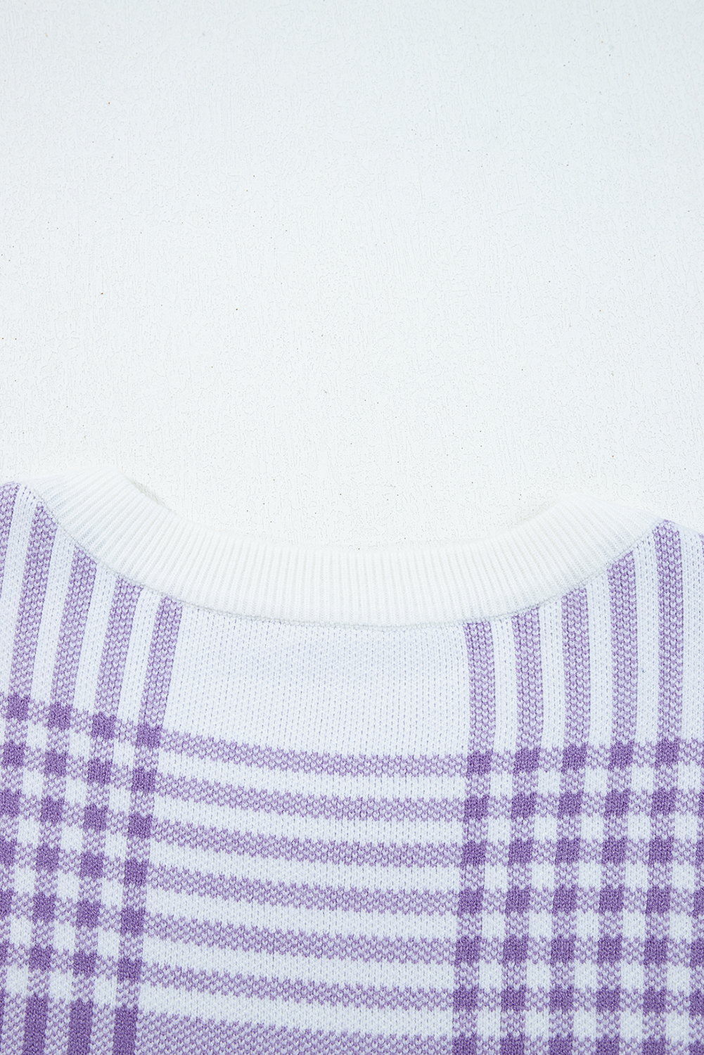 Lilac Plaid Print Ribbed Trim Loose Sweater - loveforevers