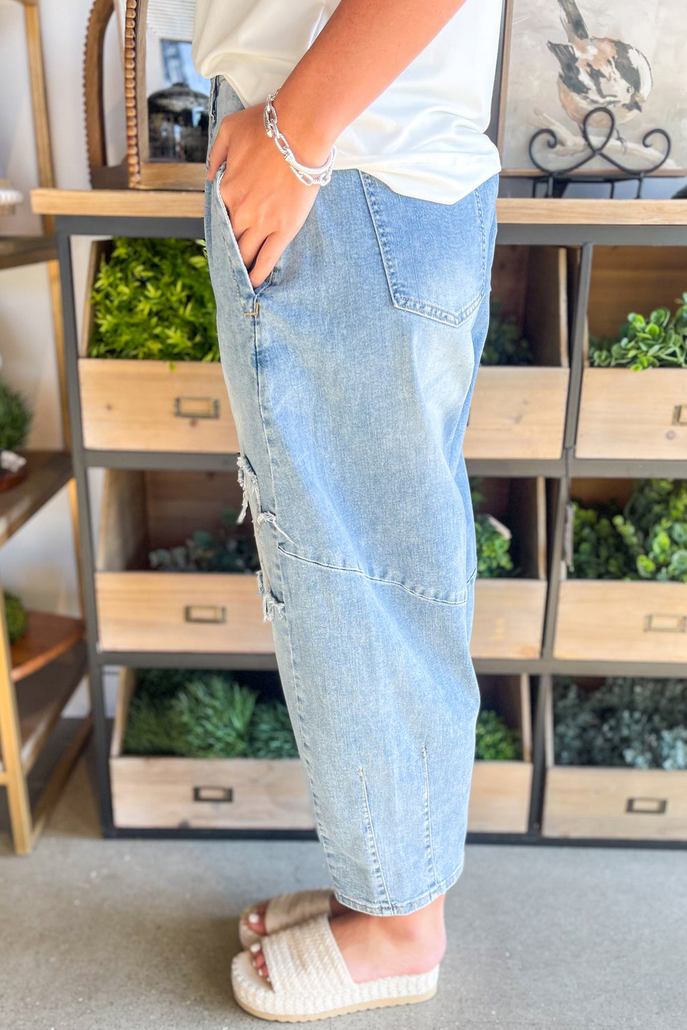 Beau Blue Flower Patched Light Wash Cropped High Waist Jeans - loveforevers