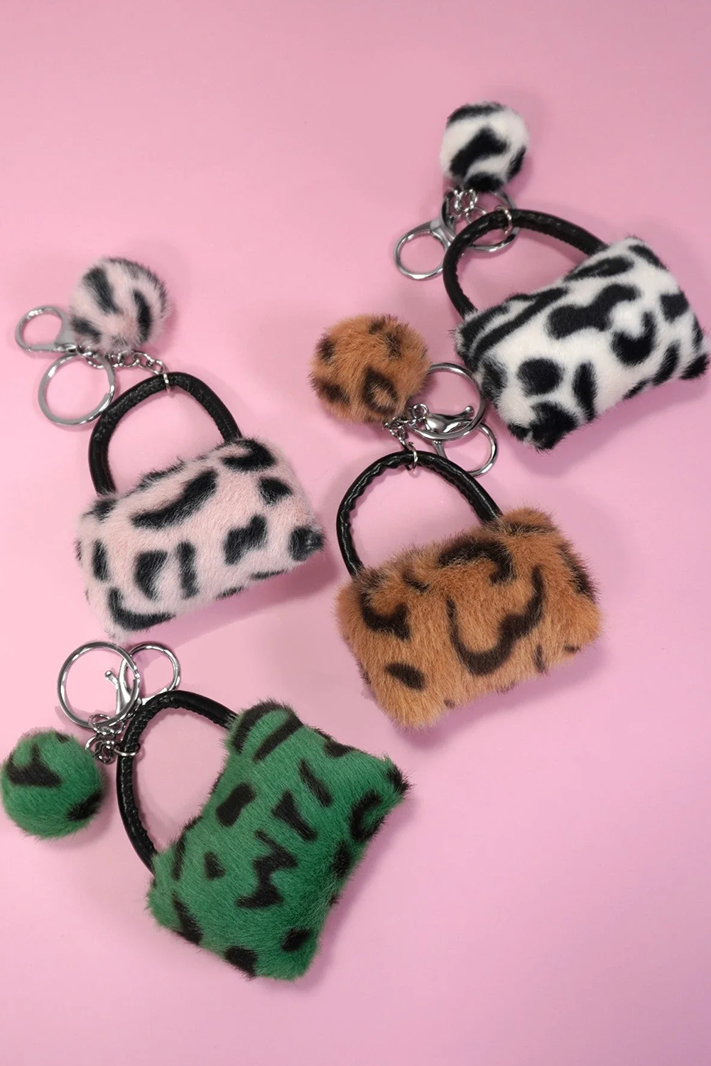 Pink Plush Animal Print Mini Bag Keychain - loveforevers