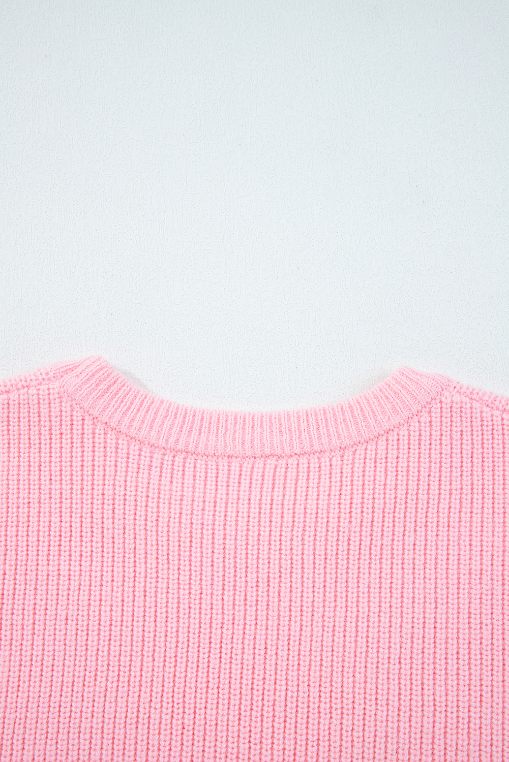Pink Merry Candy Cane Puffy Knit Crew Neck Sweater - loveforevers