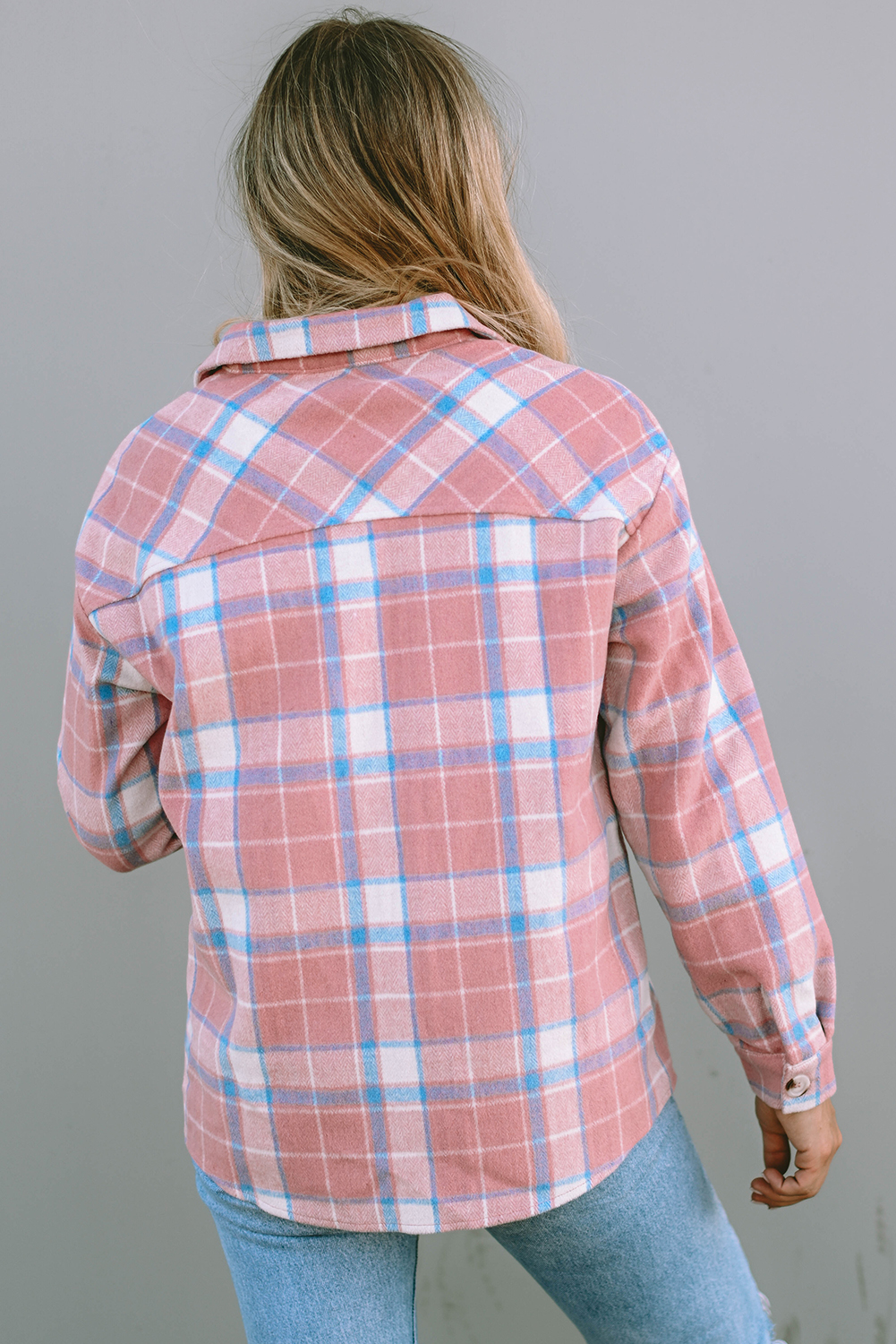 Pink Plaid Flap Pocket Flannel Shacket - loveforevers