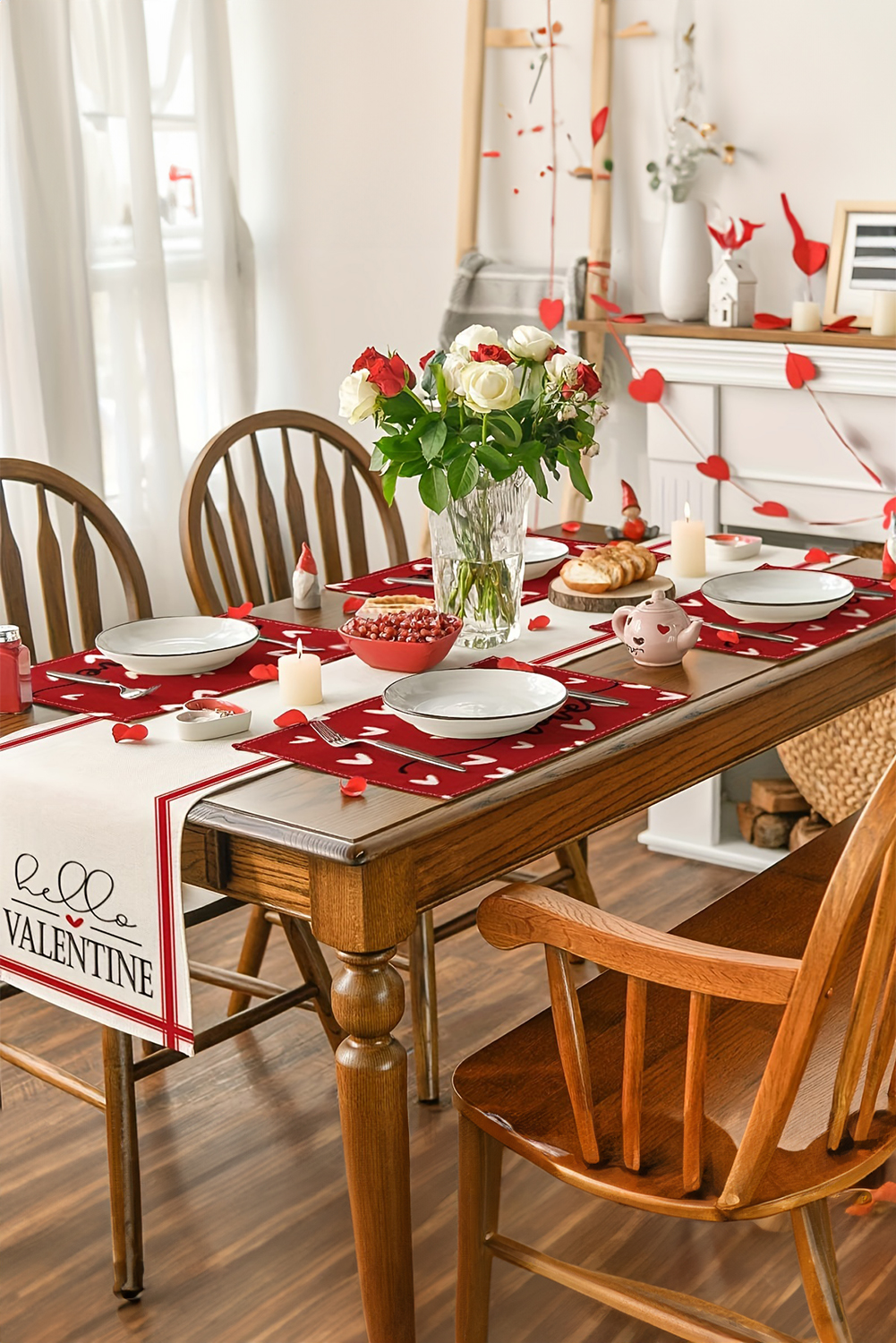 Racing Red Love Heart Print Antifouling Reusable Flax Placemat - loveforevers