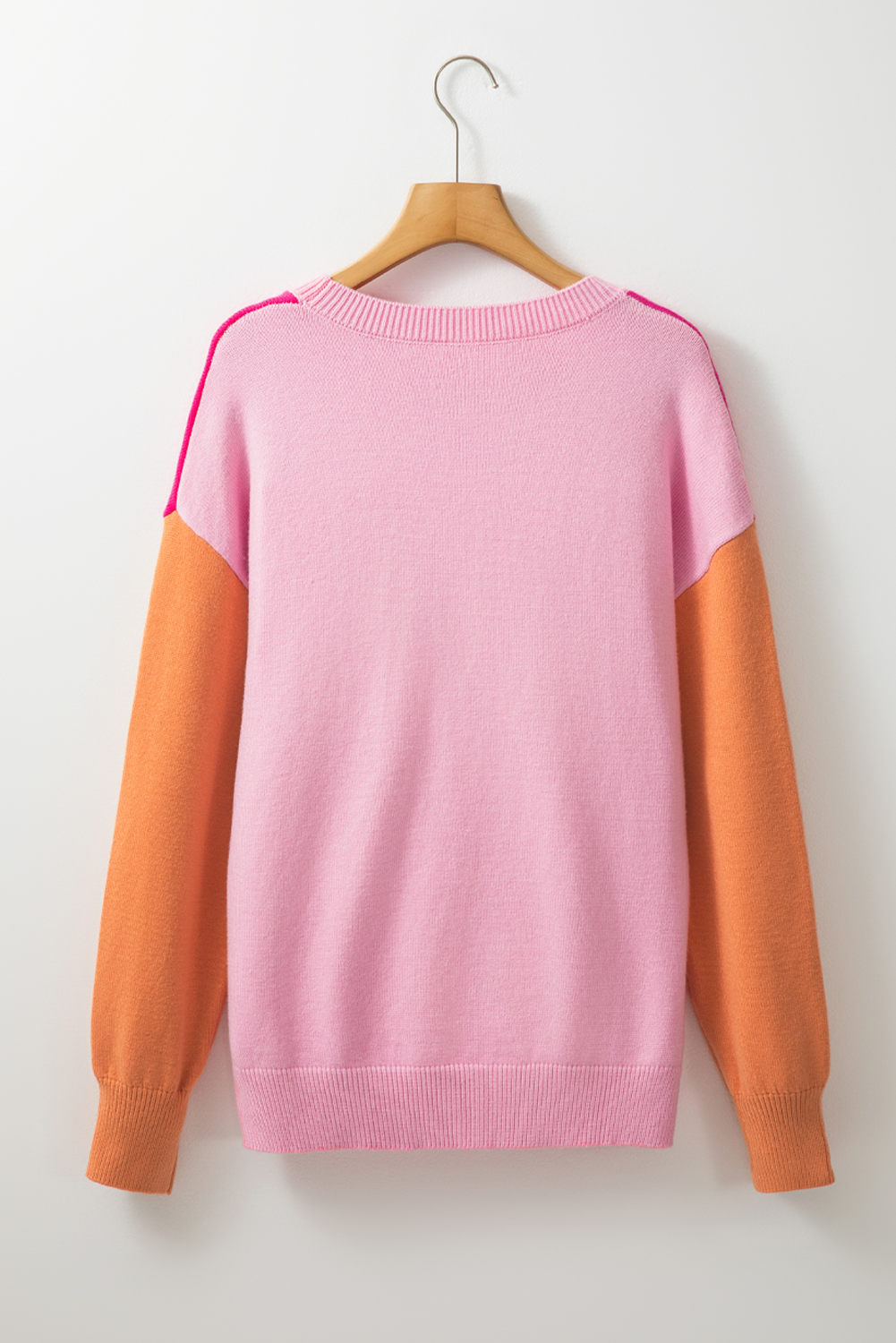 Bonbon Three Tone Contrast Round Neck Loose Sweater - loveforevers