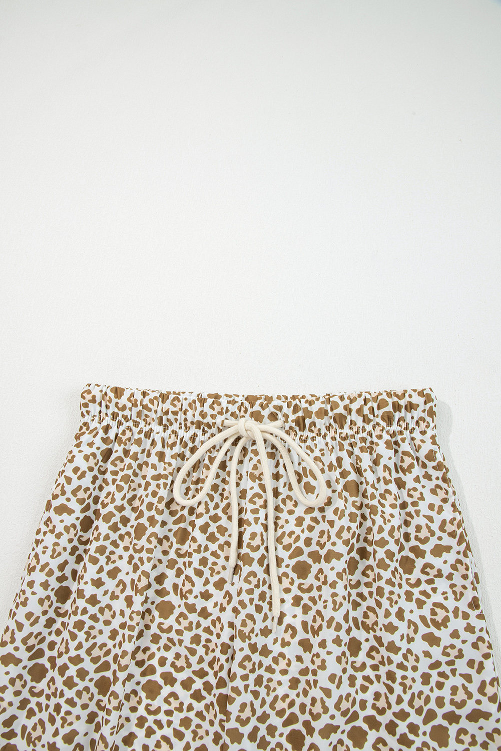 Brown Leopard Drawstring Elastic Waistband Loose Pants - loveforevers