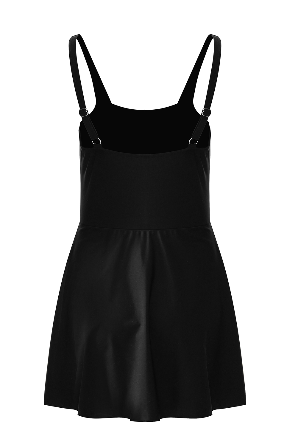 Black Side Tied Waist Square Neck Adjustable Straps A-line One Piece Swim Dress - loveforevers
