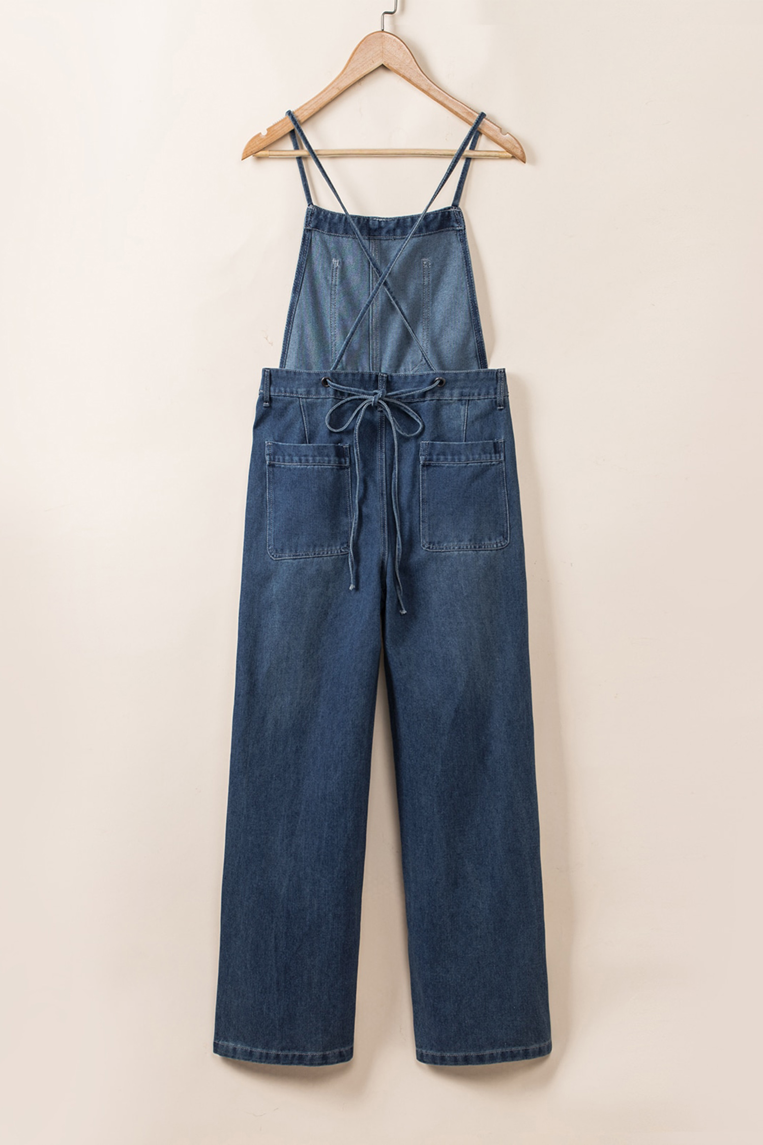 Dark Blue Crossed Tie Straps Bib Pocket Loose Denim Overalls - loveforevers
