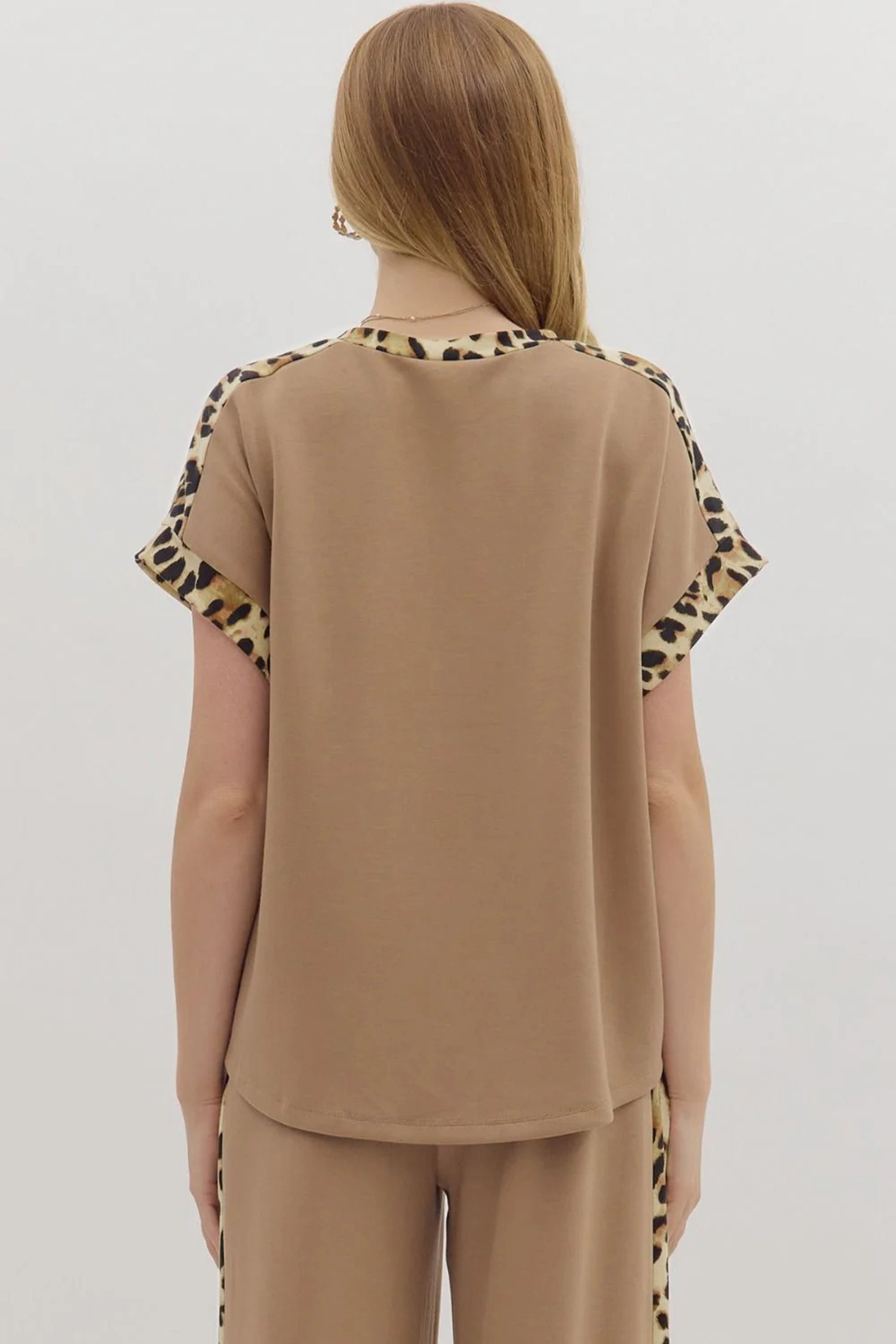 Sea Green Leopard Trim Round Neck Loose T Shirt - loveforevers