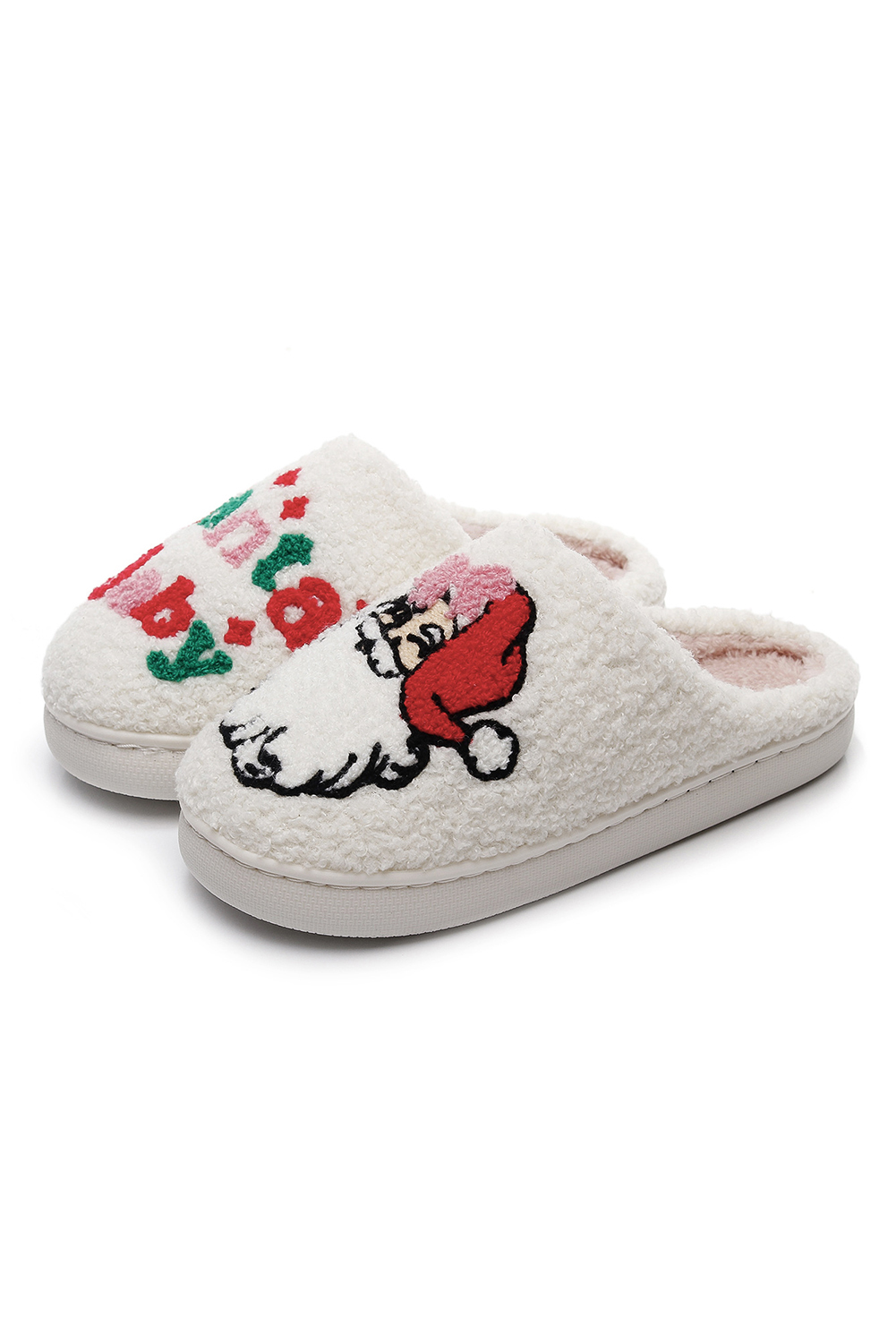 White Plush Santa Baby Christmas Asymmetric House Slippers - loveforevers