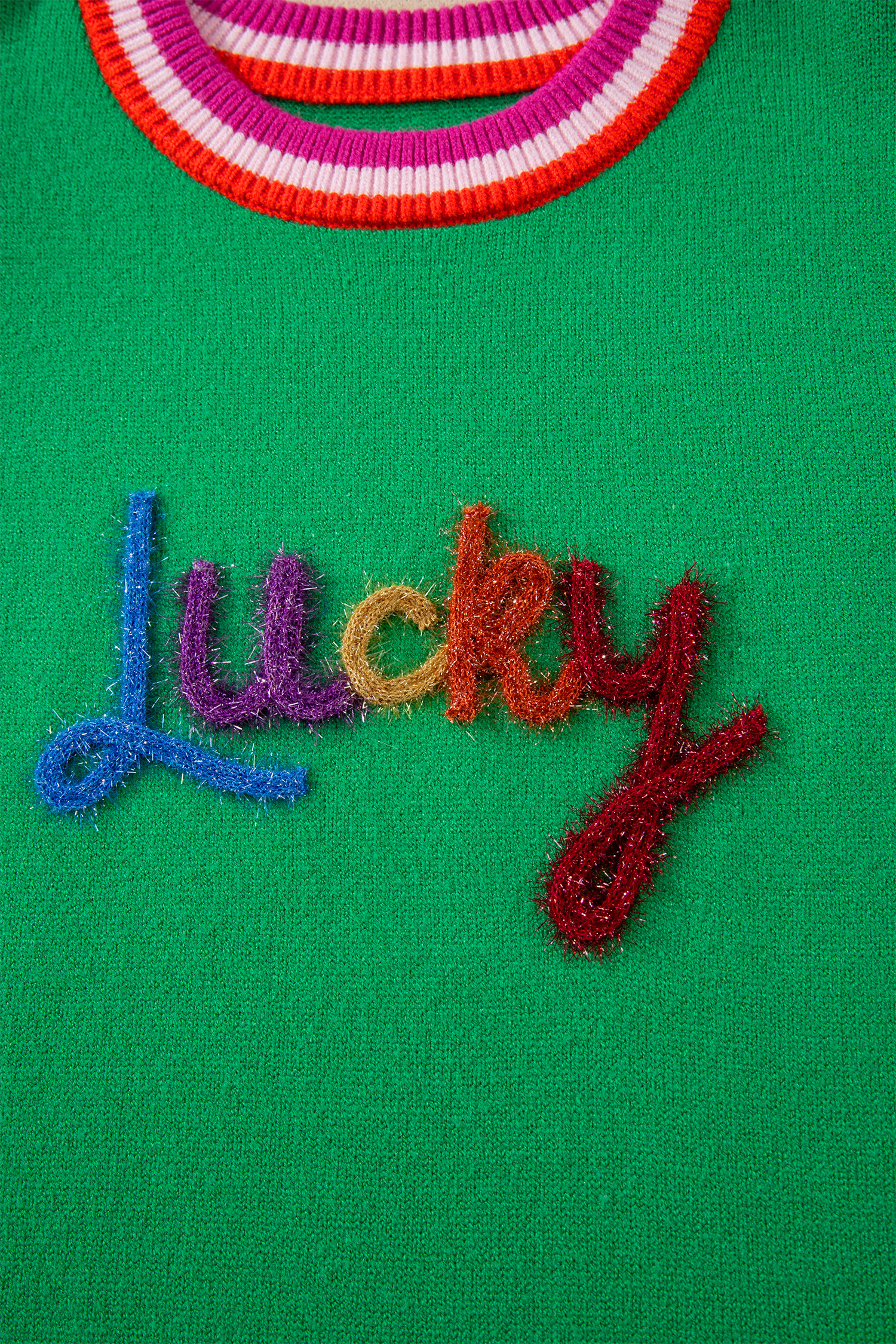 Bright Green Shiny Lucky Striped Flutter Sleeve Round Neck Sweater - loveforevers