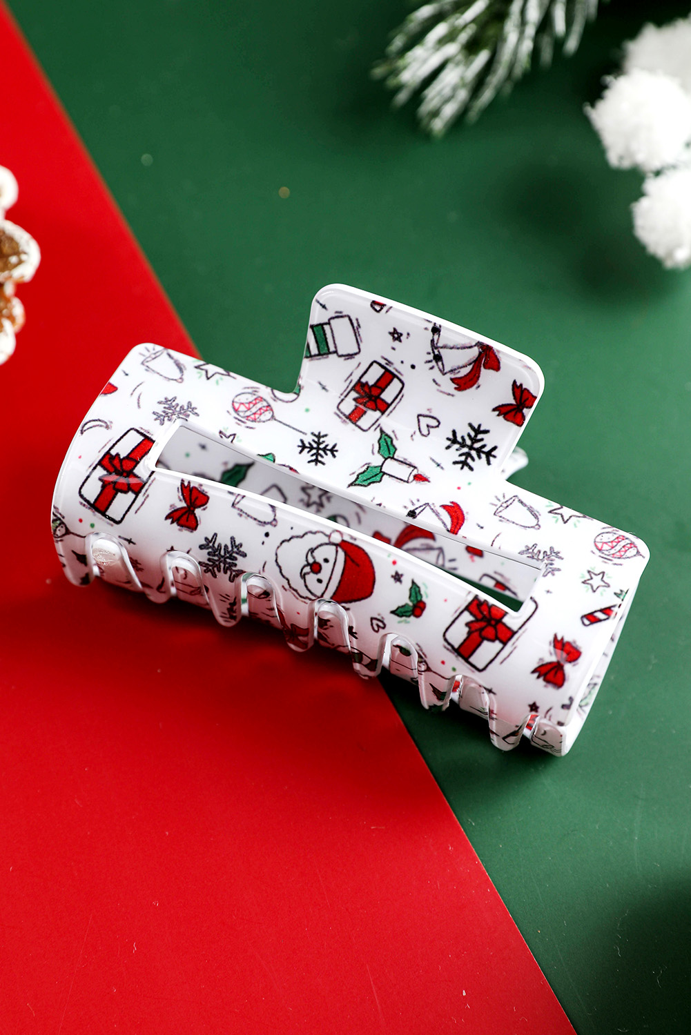 White Christmas Pattern Print Cut Out Hair Claw Clip - loveforevers