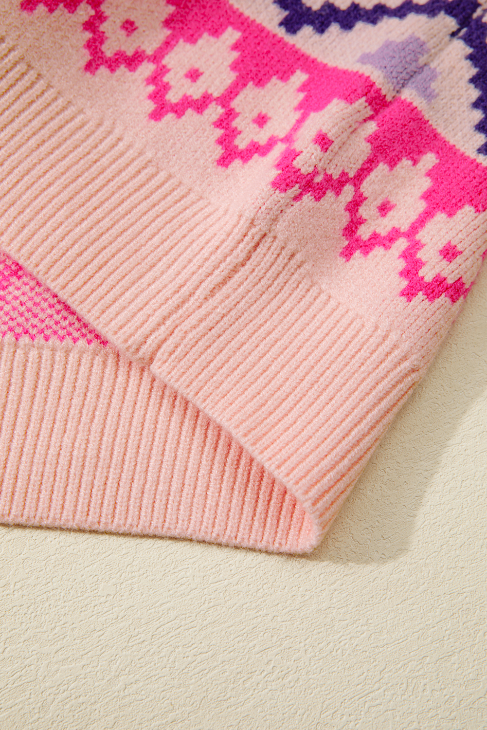Multicolour Ethnic Christmas Pattern Knit Feather Cuffed Sweater - loveforevers