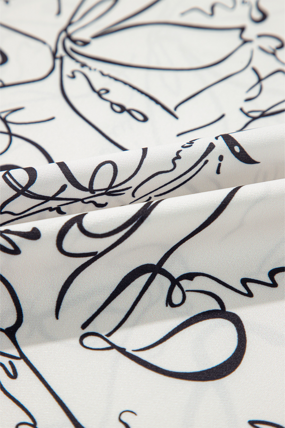 Beige Abstract Print Balloon Sleeve Crew Neck Blouse - loveforevers