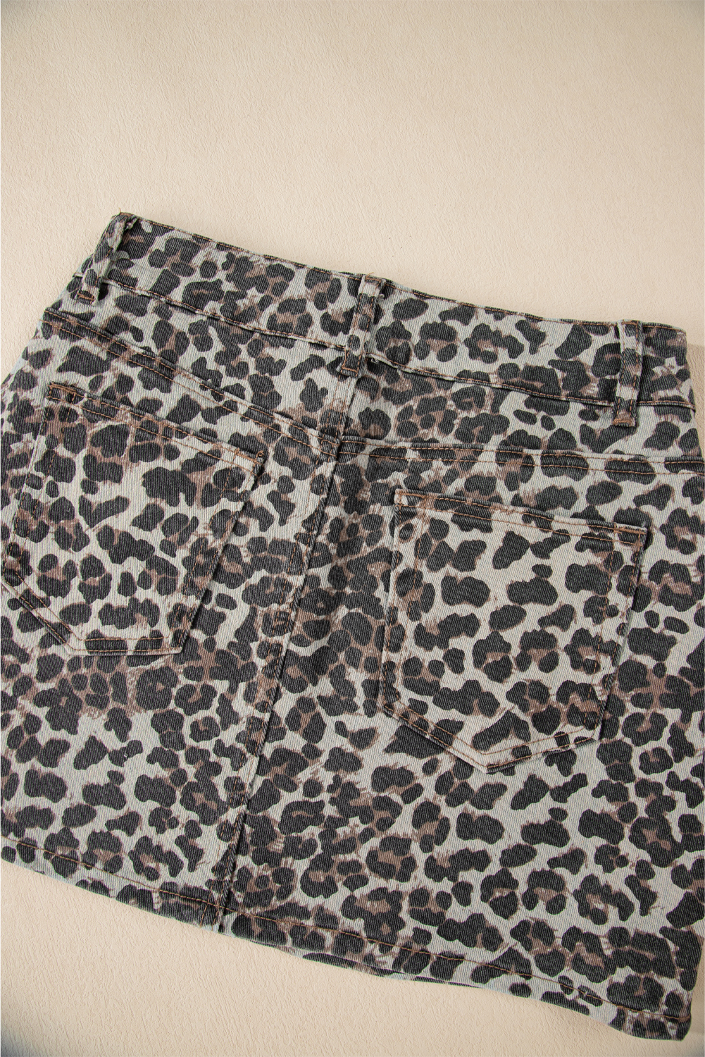 Khaki Leopard Denim Mini Skirt - loveforevers