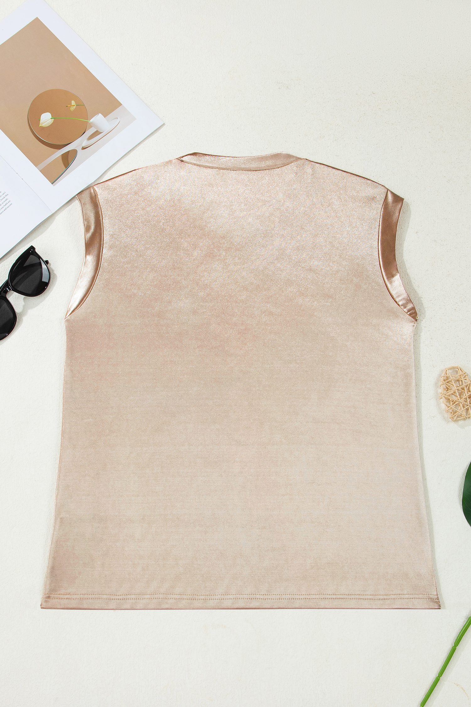 Apricot Metallic Round Neck Smocked Long Sleeve Blouse - loveforevers