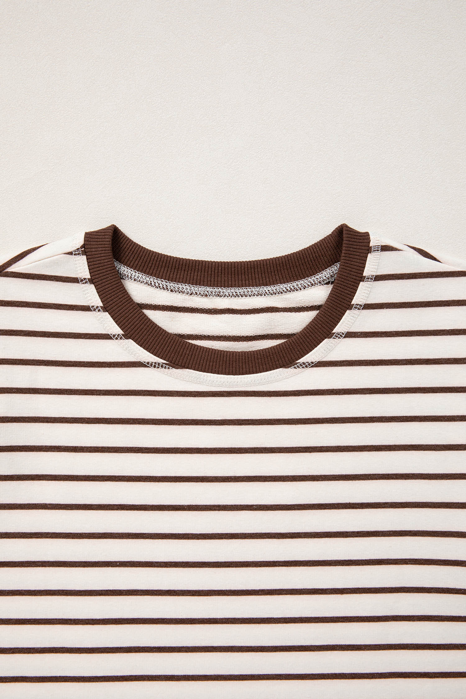 Brown Stripe Ribbed Round Neck Trim Loose Tank Top - loveforevers
