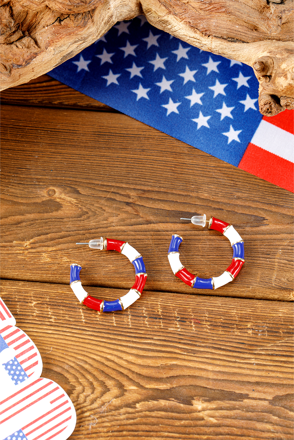 Dark Blue Independence Day Enamel C-shape Stud Earrings - loveforevers