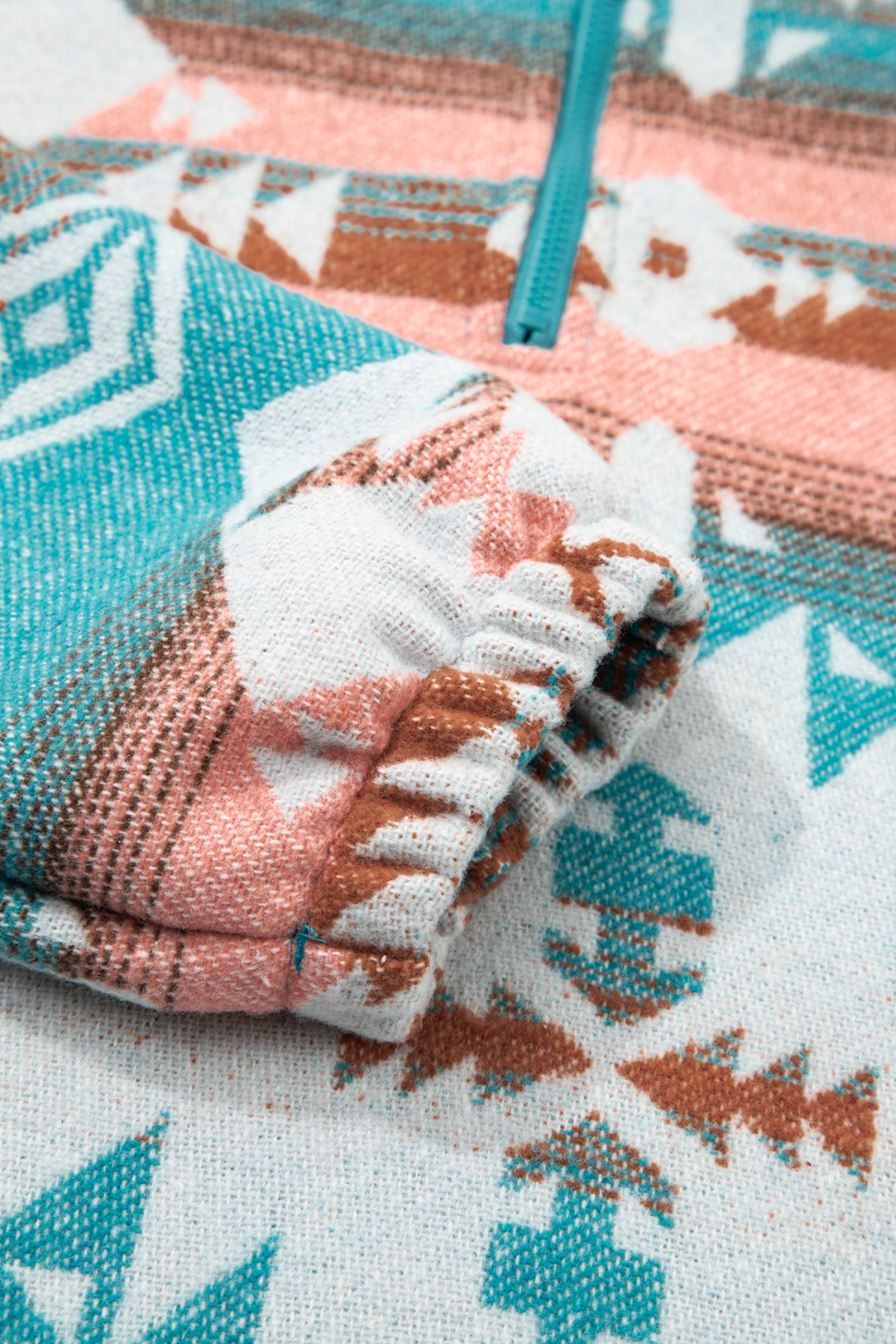 Green Quarter Zip Elastic Cuffs Aztec Sweatshirt - loveforevers