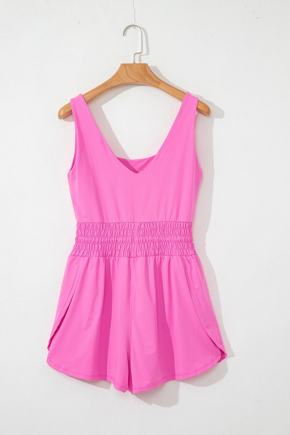Black Plain Sleeveless Loop Drawstring Cinched Waist Romper - loveforevers