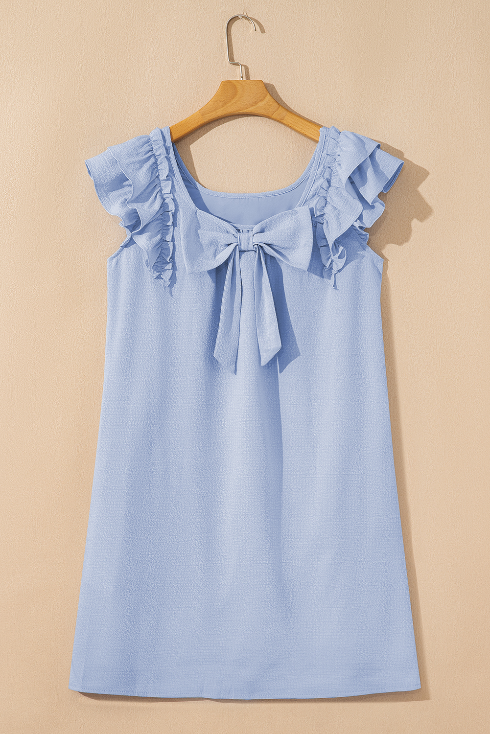 Beau Blue Textured Bow Knot Frilled Butterfly Sleeve Blouse - loveforevers