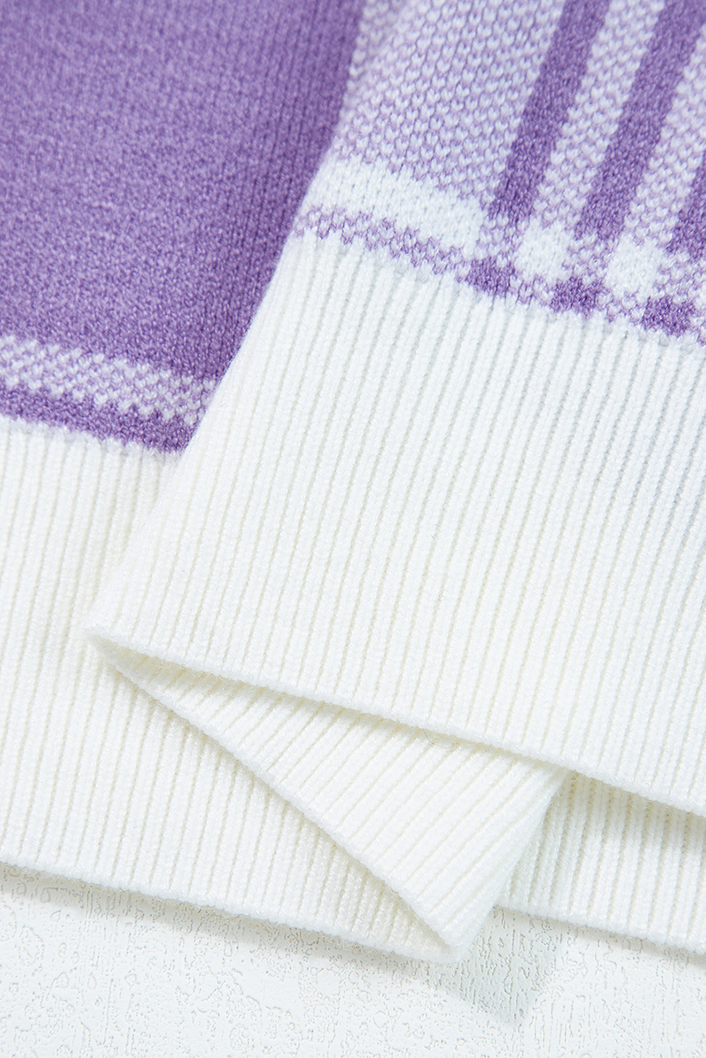Lilac Plaid Print Ribbed Trim Loose Sweater - loveforevers