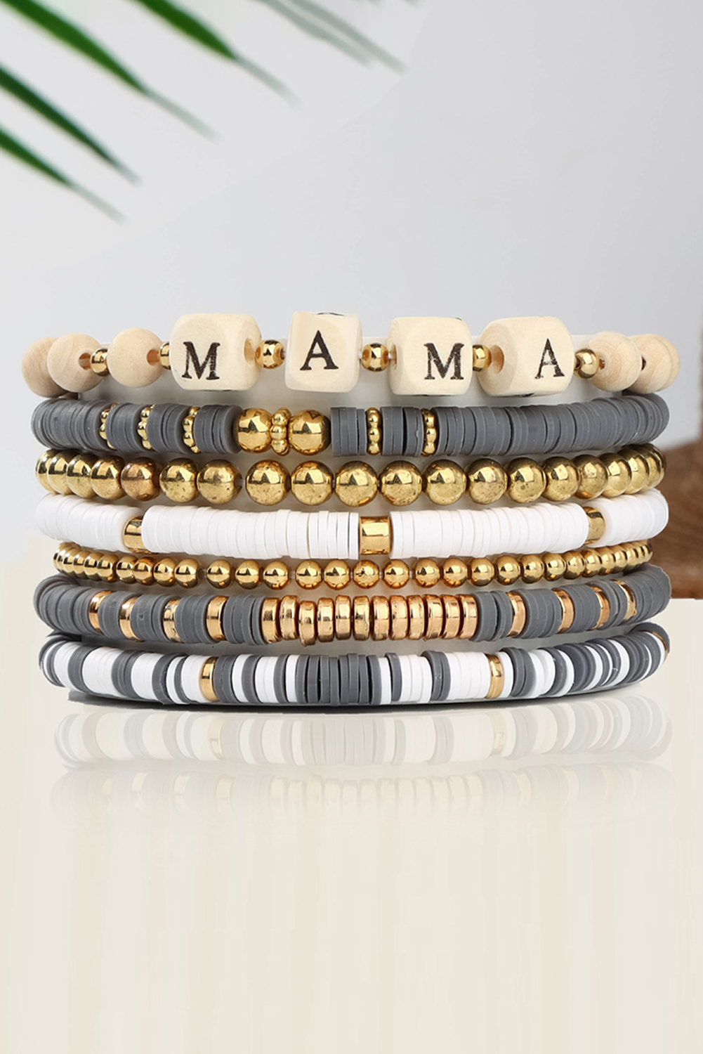Gray MAMA Beaded Multi Layered Bracelet - loveforevers