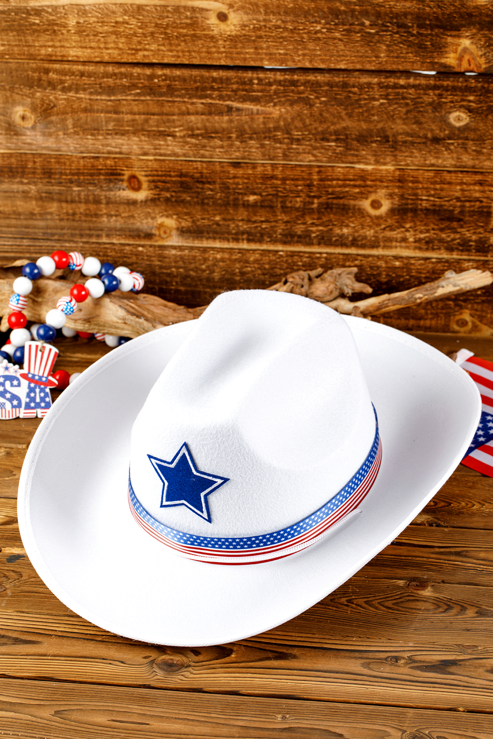 White American Flag Theme Print Wide Brim Cowboy Hat - loveforevers