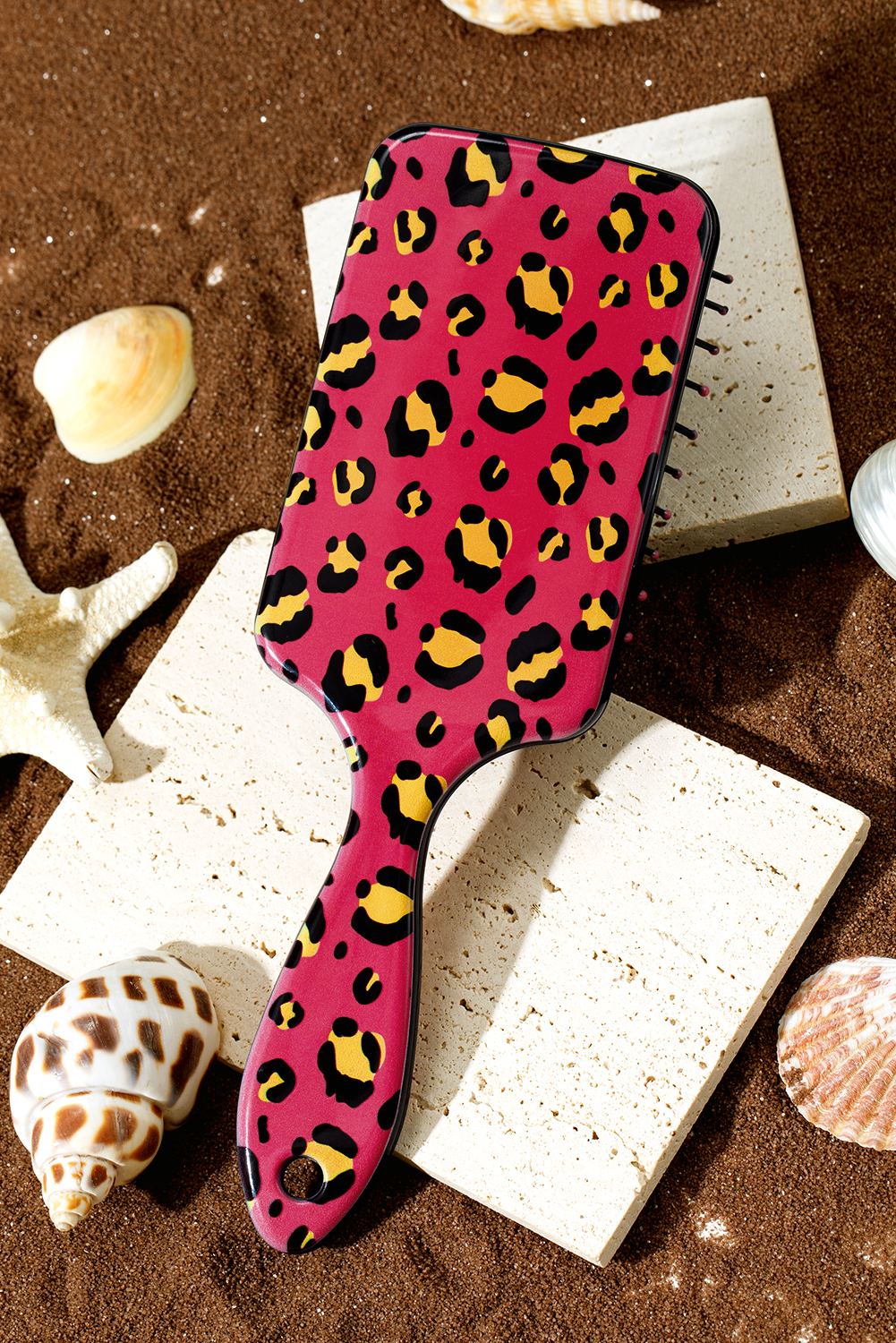 Strawberry Pink Leopard Print Long Handle Air Cushion Comb - loveforevers