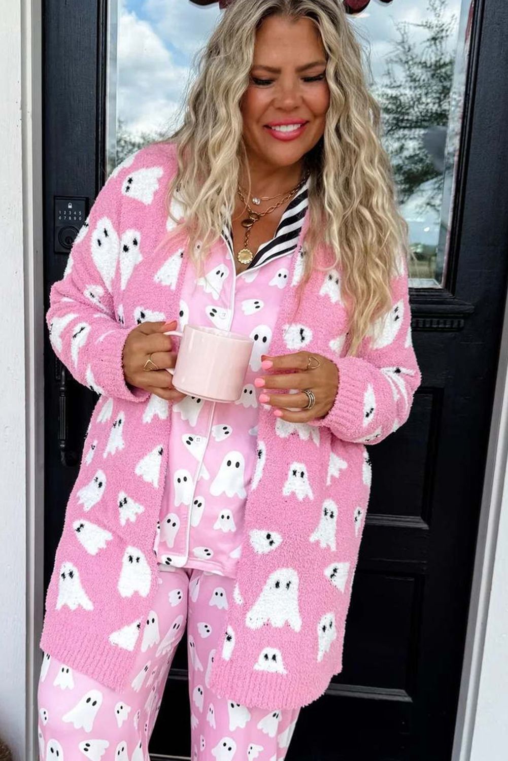 Bonbon Halloween Ghost Pattern Mid-length Knitted Cardigan - loveforevers